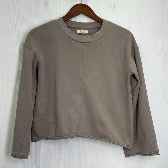 Madewell - Light Grey Crewneck Rolled Hem Crop Long Sleeve Sweatshirt Size XS - Picture 6 of 10